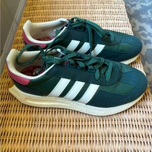 Adidas Men's Dark Green and White Sneakers